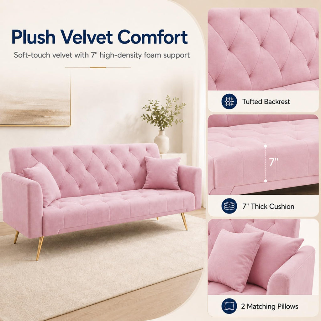 Pink Velvet Futon Sofa Bed Z284