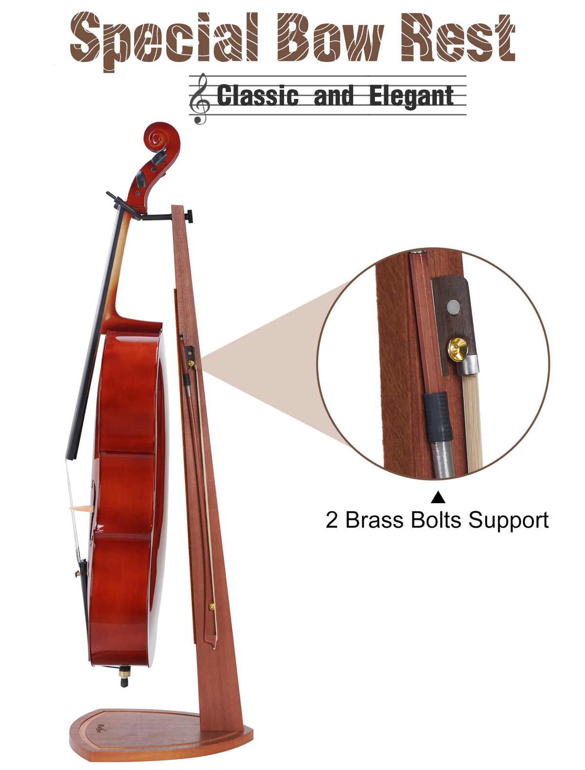Mahogany Wood Cello Stand with Bow Holder W768