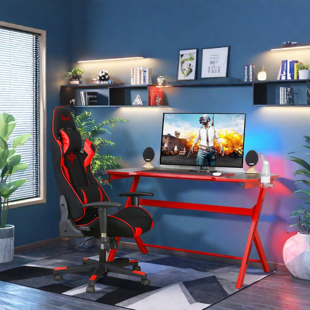 48" Black Red Gaming Computer Desk with Cup Holder P402655