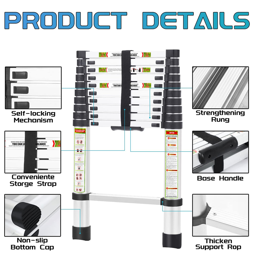 10.5 ft Aluminum Telescopic Ladder with Non-Slip Feet Q1830