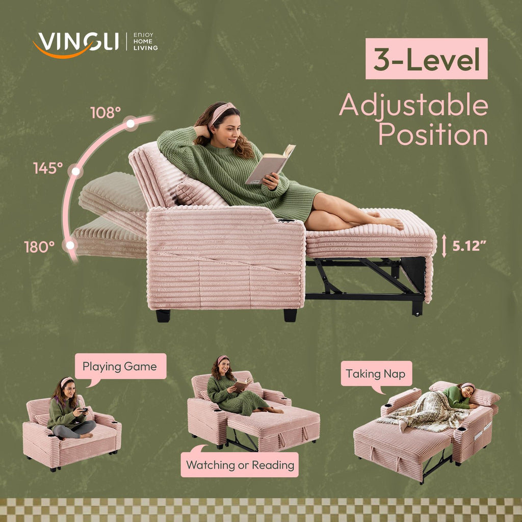 Loveseat Sleeper Sofa Couch with Pull Out Chair Bed L14480