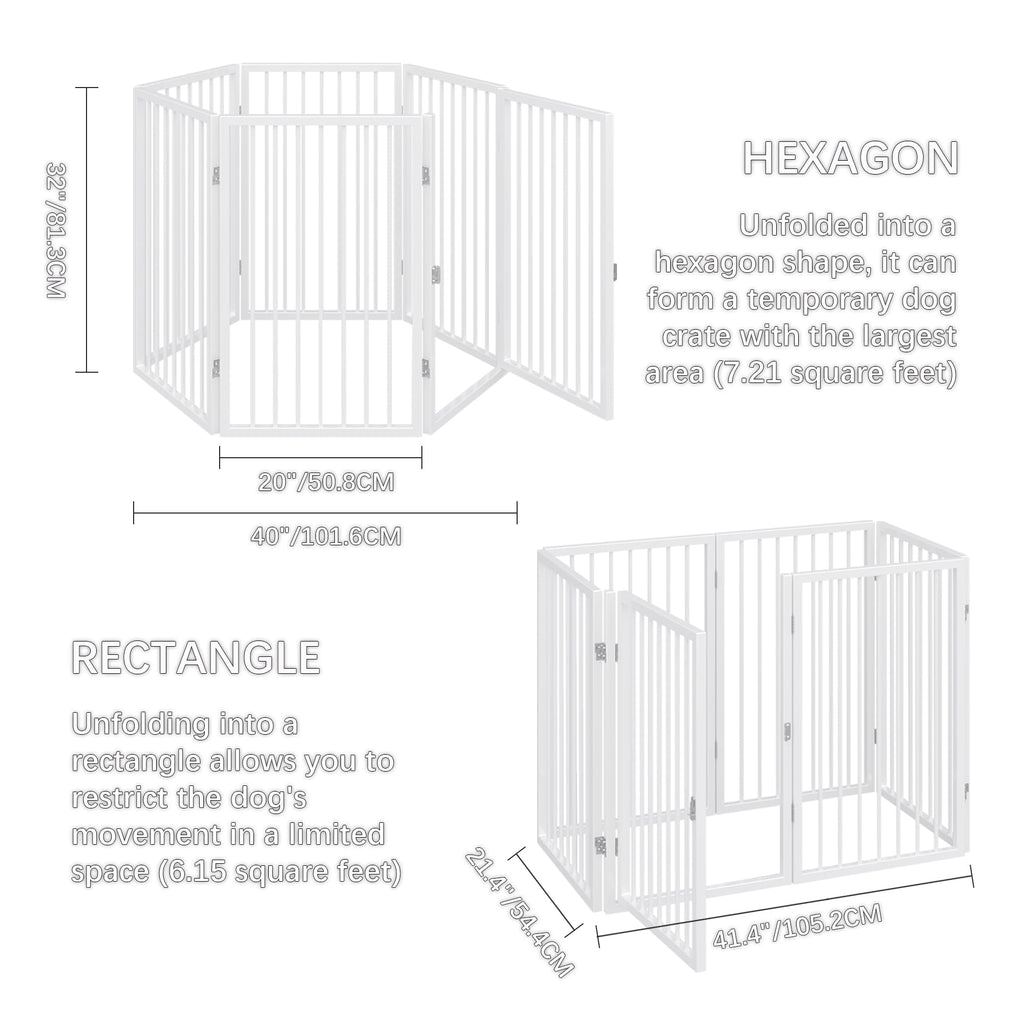 120" x 32" Foldable Freestanding Extra Wide Dog Gate with Door, White R55502