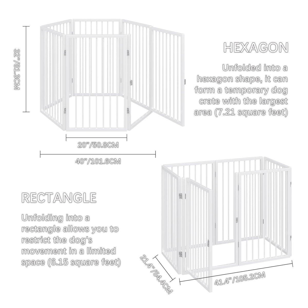 120" x 32" Foldable Freestanding Extra Wide Dog Gate with Door, White R55502