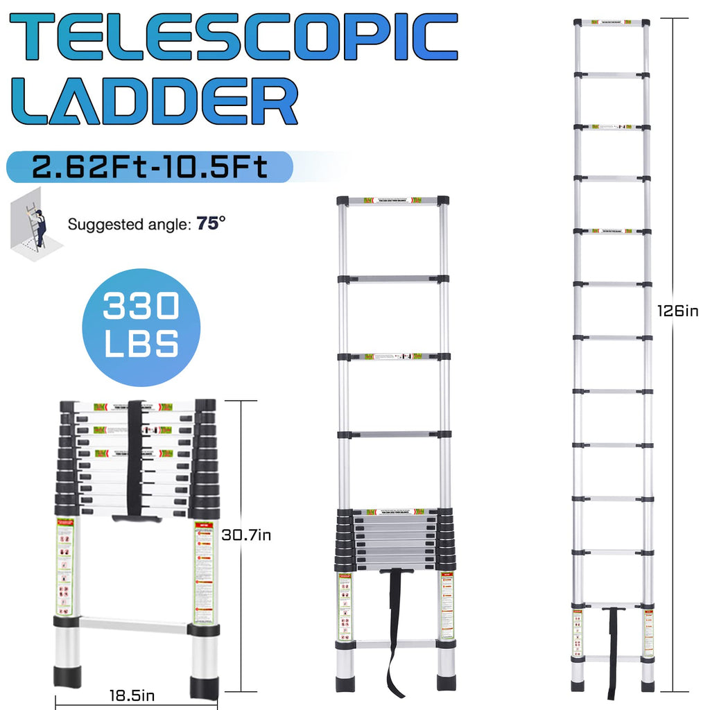 10.5 ft Aluminum Telescopic Ladder with Non-Slip Feet Q1830
