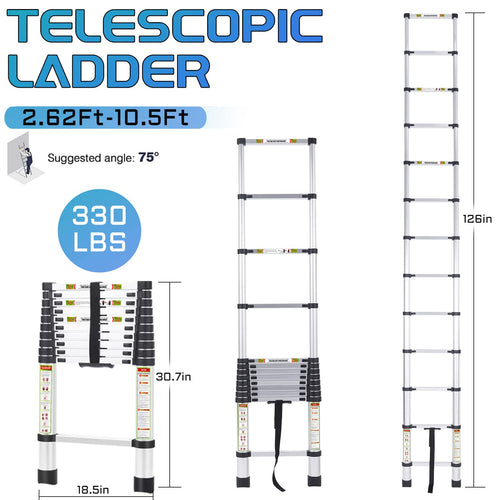 10.5 ft Aluminum Telescopic Ladder with Non-Slip Feet Q1830