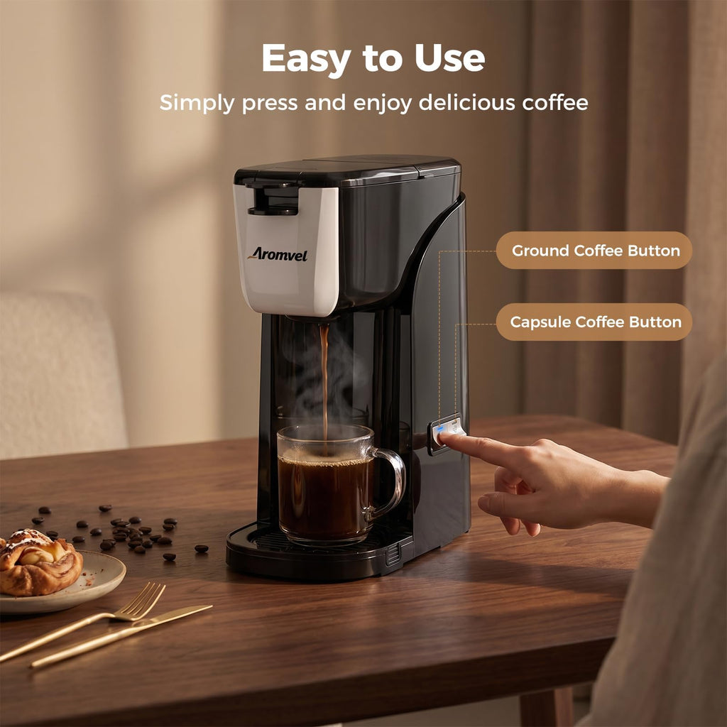 2-in-1 Single Serve Coffee Maker, K Cup & Ground, 6-14 oz, Silver R2159
