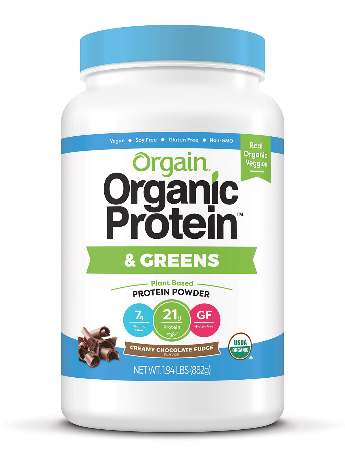 Organic Vegan Protein Powder + Greens, Creamy Chocolate Fudge, Vanilla Bean R557