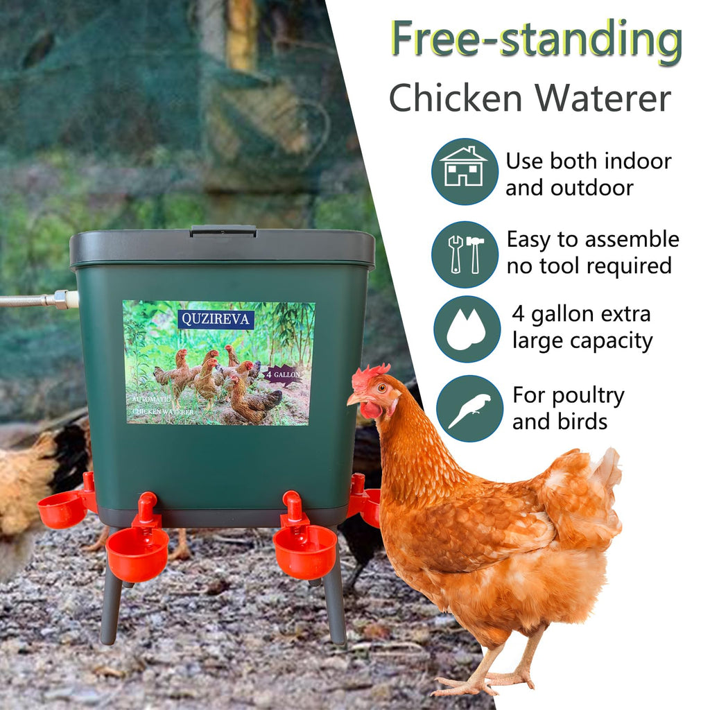 4 Gallon Automatic Float Controlled Poultry Waterer with Hose and Cups G816