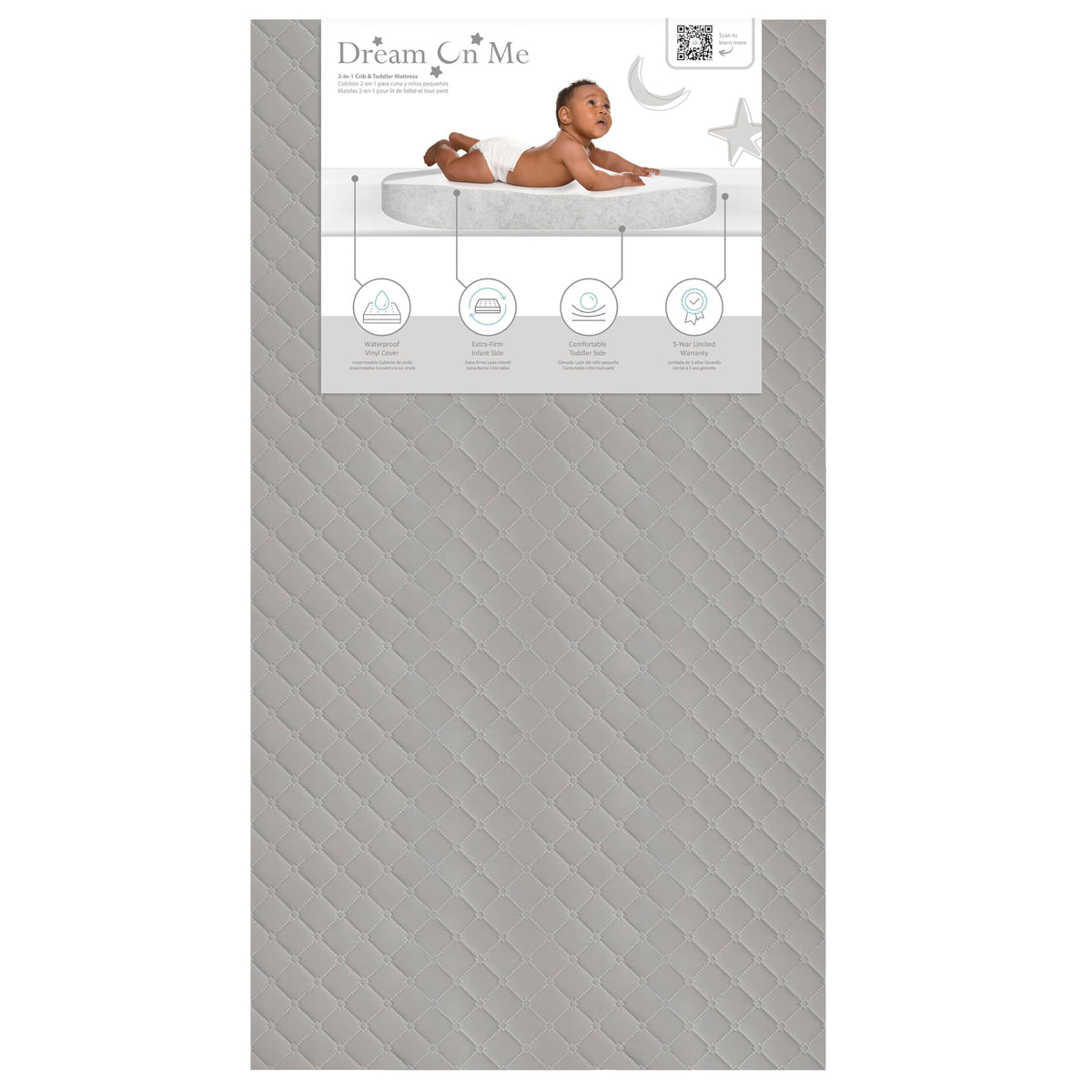 4” Firm Fiber Crib & Toddler Bed Mattress, Dual-Sided, Waterproof, Grey Embossed Vinyl Cover B2944