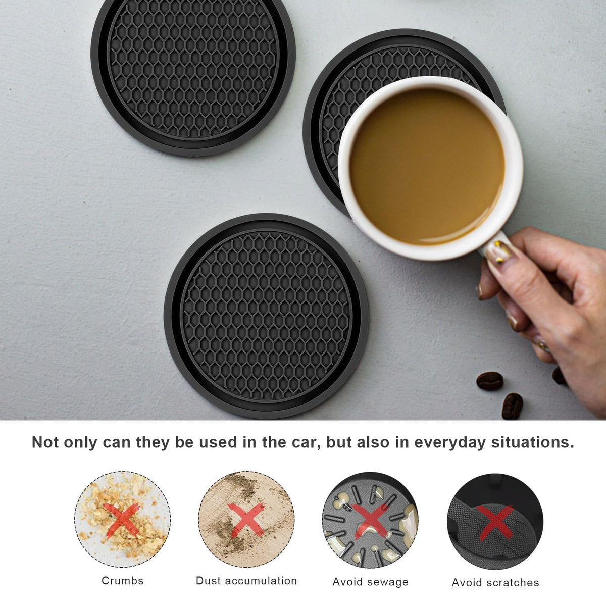 Black Non-Slip Silicone Car Cup Coasters H8088