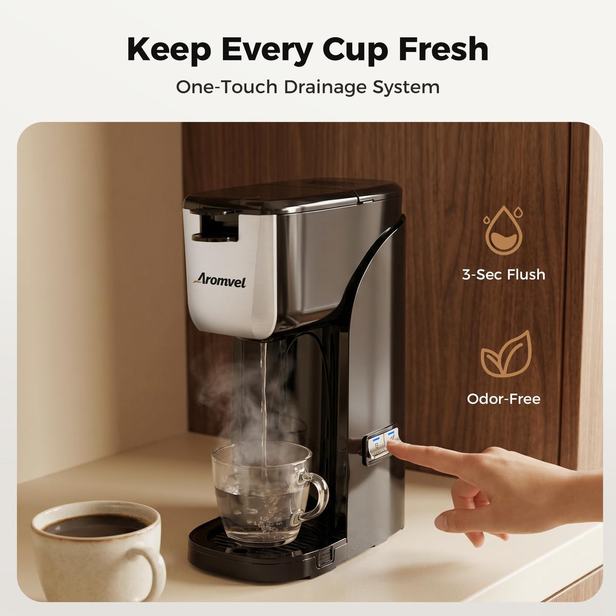 2-in-1 Single Serve Coffee Maker, K Cup & Ground, 6-14 oz, Silver R2159
