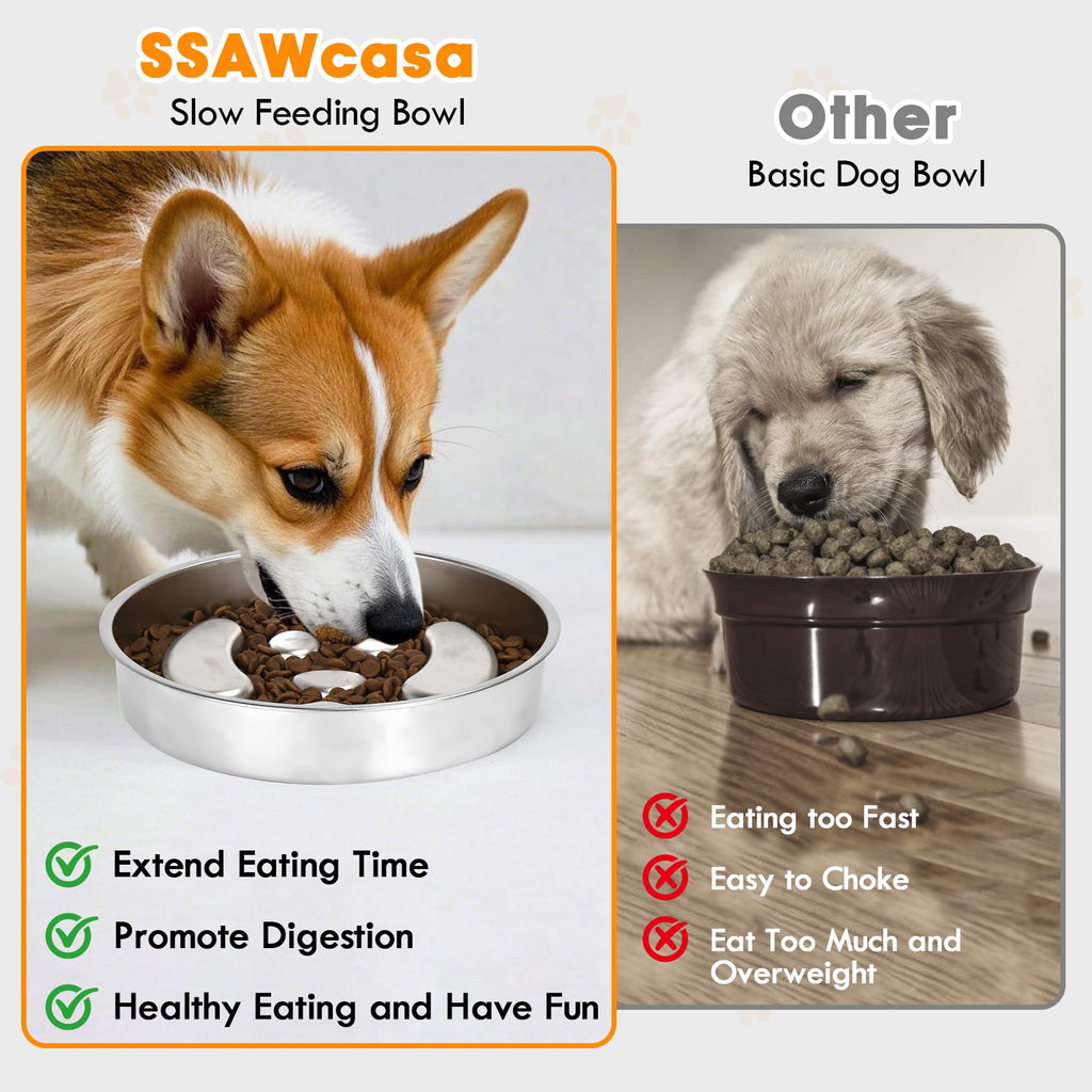 Stainless Steel 2 Pack Slow Feed Dog Bowl Z640