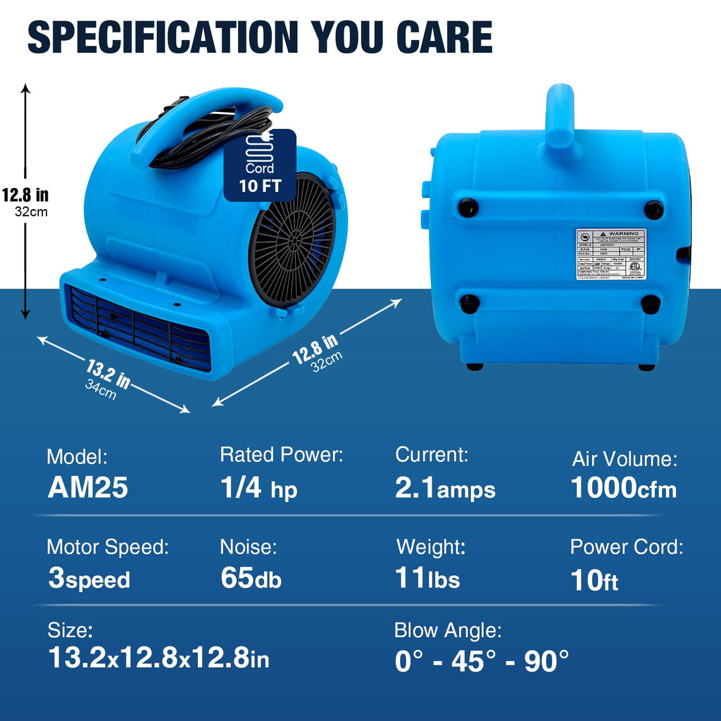 1/4hp 1000CFM 2 Speed Air Mover Floor Fan K64227