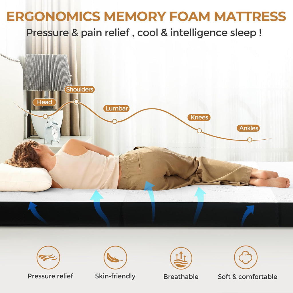 4 Inch Full Size Foldable Memory Foam Trifold Mattress K8111