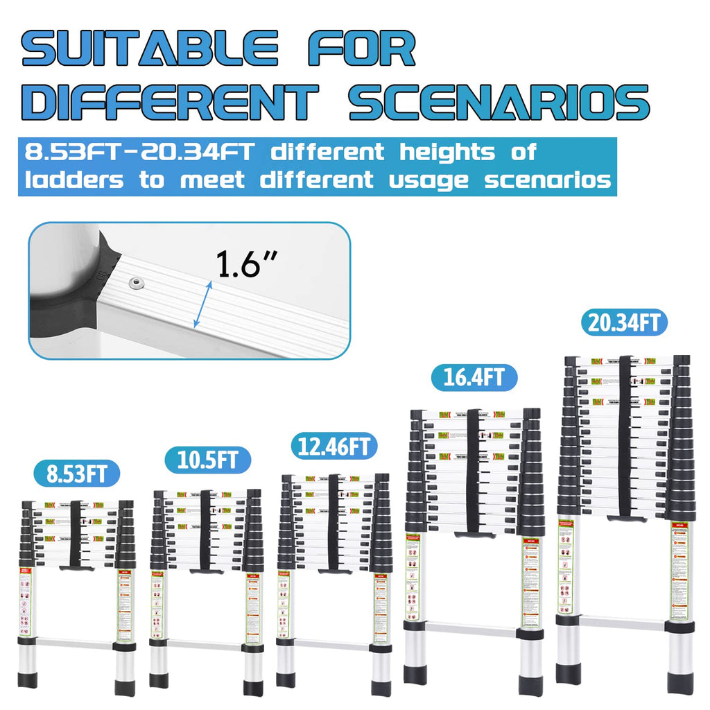 10.5 ft Aluminum Telescopic Ladder with Non-Slip Feet Q1830
