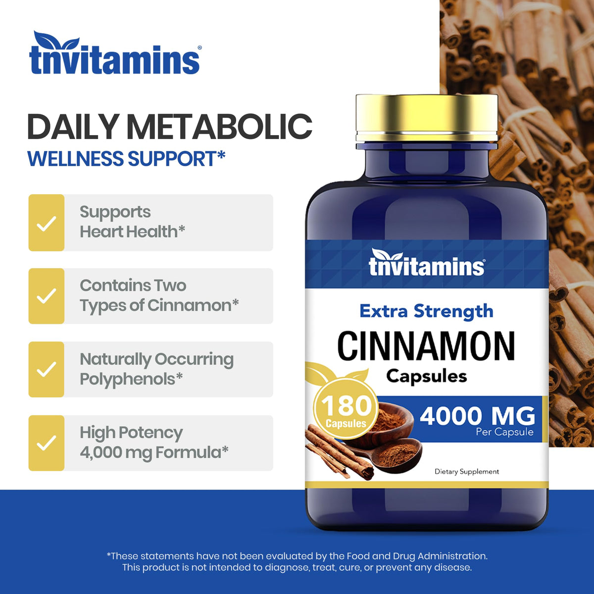 Cinnamon Capsules 4,000 mg Equivalent 180 Capsules Y95442