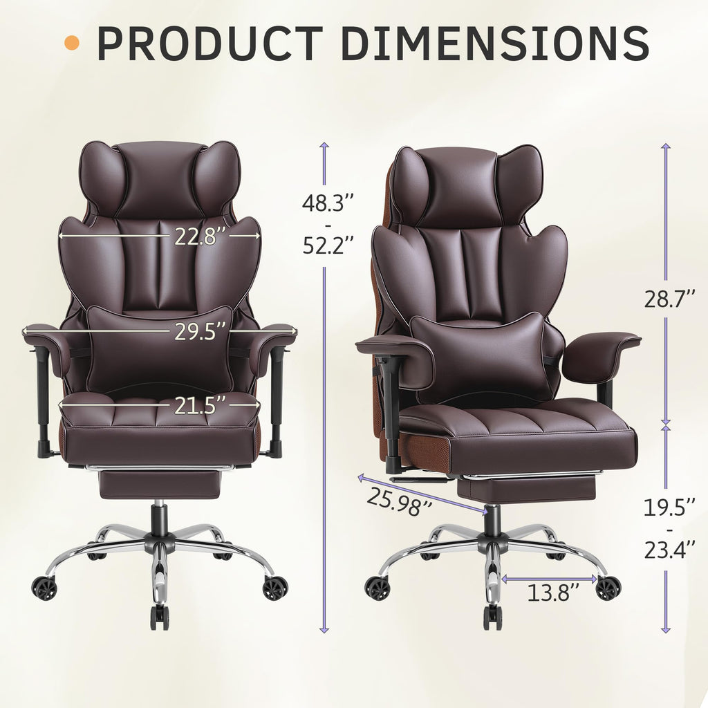 Big and Tall Brown Ergonomic Office Chair with Footrest Q154462