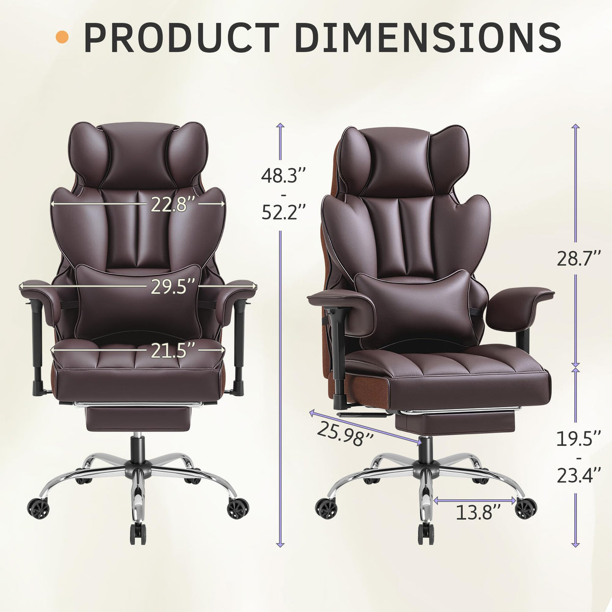 Big and Tall Brown Ergonomic Office Chair with Footrest Q154462