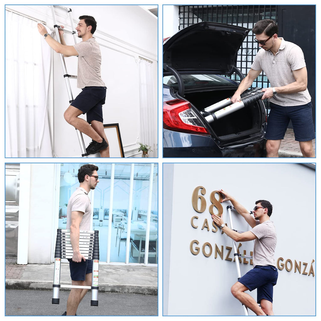 10.5 ft Aluminum Telescopic Ladder with Non-Slip Feet Q1830