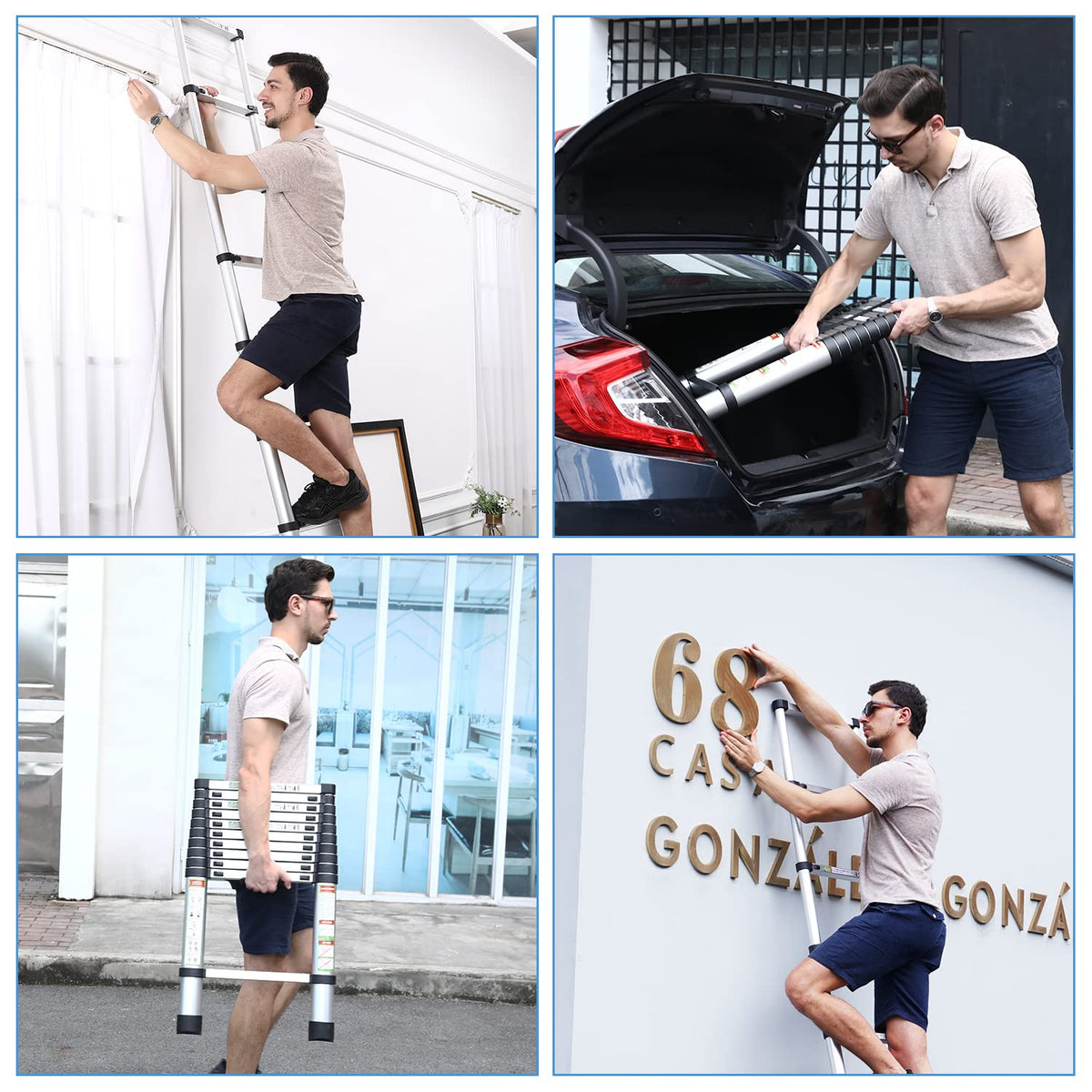 10.5 ft Aluminum Telescopic Ladder with Non-Slip Feet Q1830