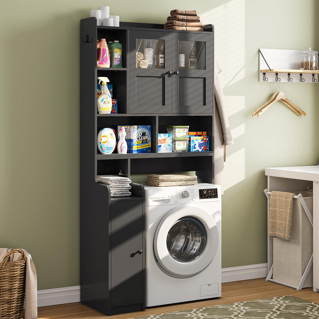 Over The Toilet Storage Cabinet with Glass Doors & Toilet Paper Holder Stand Z413