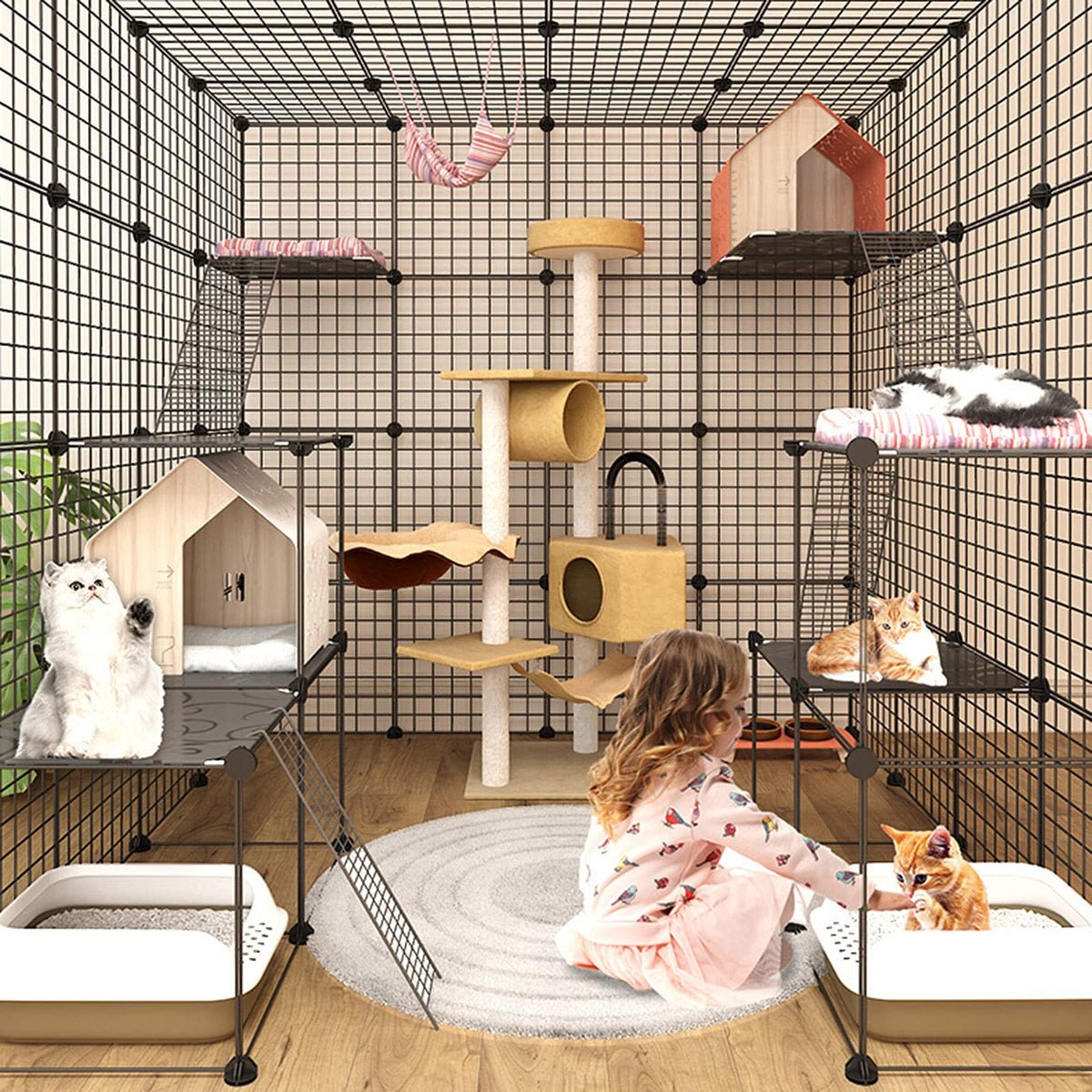 Metal Wire Cat Cage Indoor Playpen Kennel Crate N94120