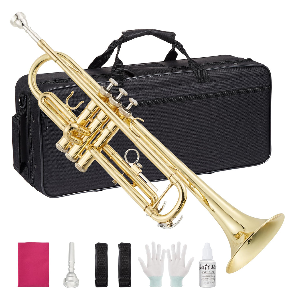 Brass Standard Trumpets with Bag, Mouthpiece, Strap, Gloves, Cleaning Cloth, Trumpet Oil G94670