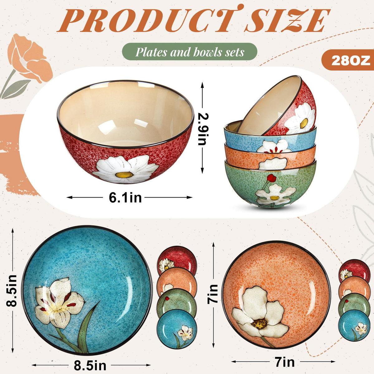 12 Pcs Floral Ceramic Dinnerware Set for 4 S385103