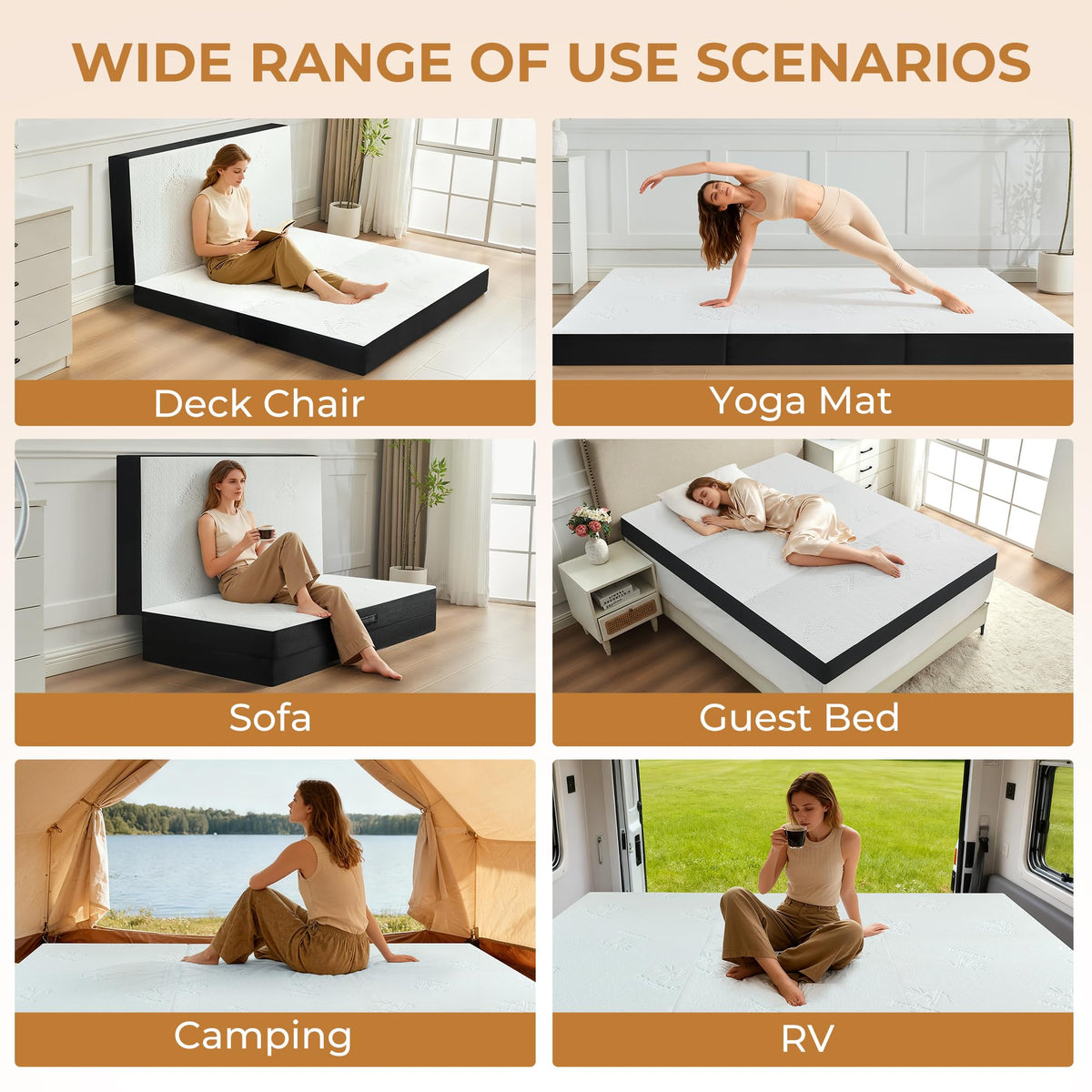 4 Inch Full Size Foldable Memory Foam Trifold Mattress K8111