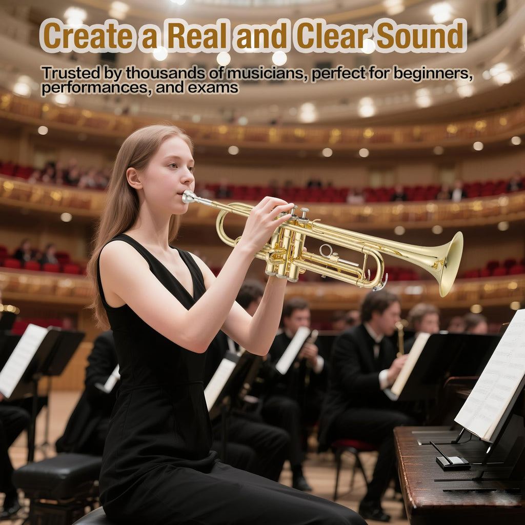 Brass Standard Trumpets with Bag, Mouthpiece, Strap, Gloves, Cleaning Cloth, Trumpet Oil G94670