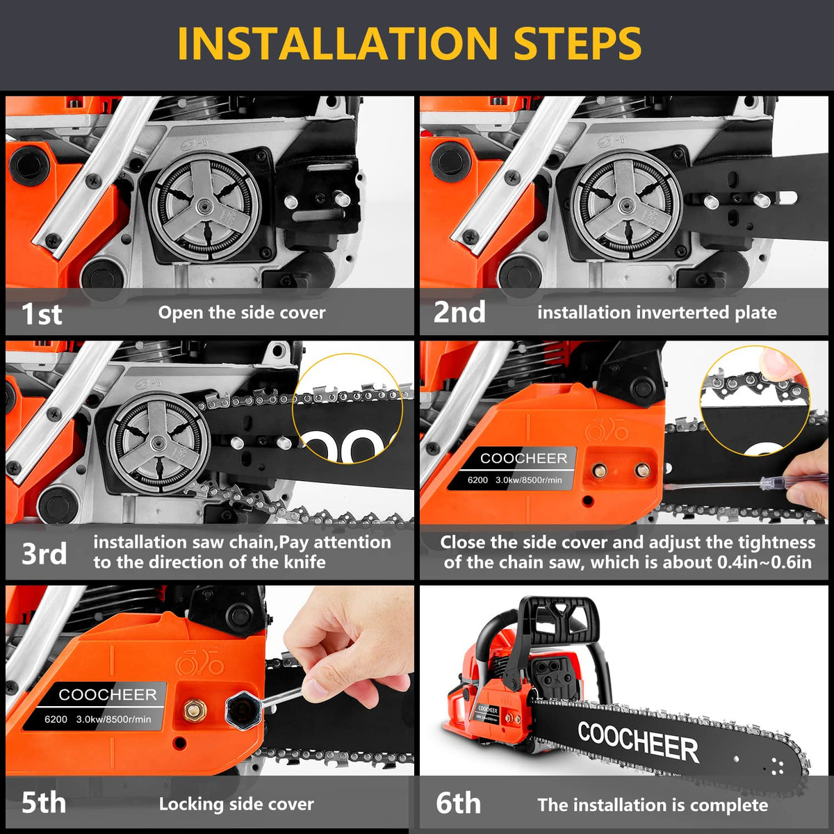 62CC 20 Inch 2-Cycle Gas Chainsaw with Carrying Bag L8213