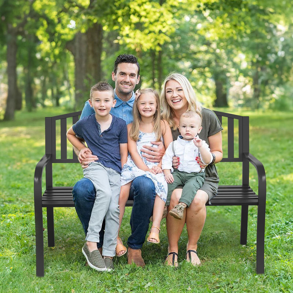 50" Iron Metal Outdoor Bench with Backrest and Armrests W811