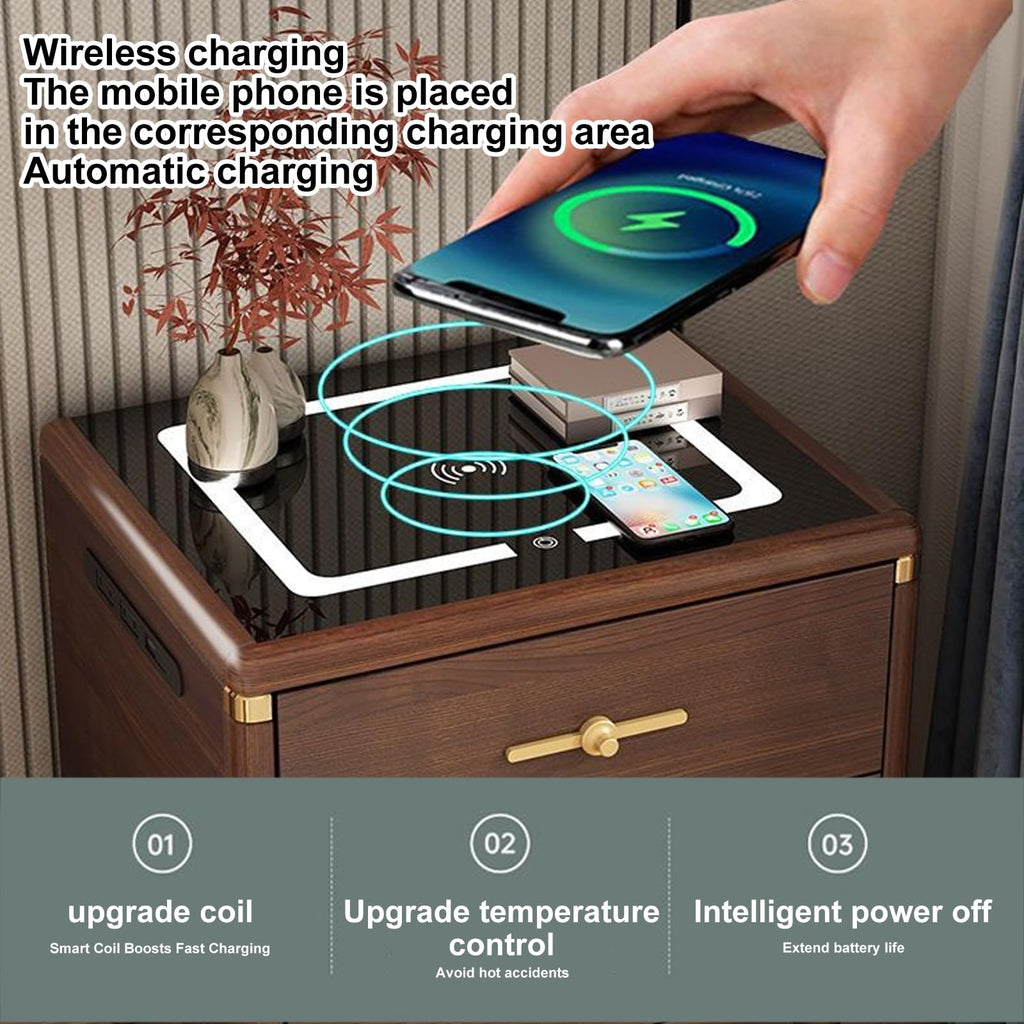 Solid Wood Nightstand with Wireless Charging Station and 2 Drawer Storage R327694
