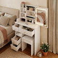 White Vanity Desk with Lighted Mirror and Stool Y34006
