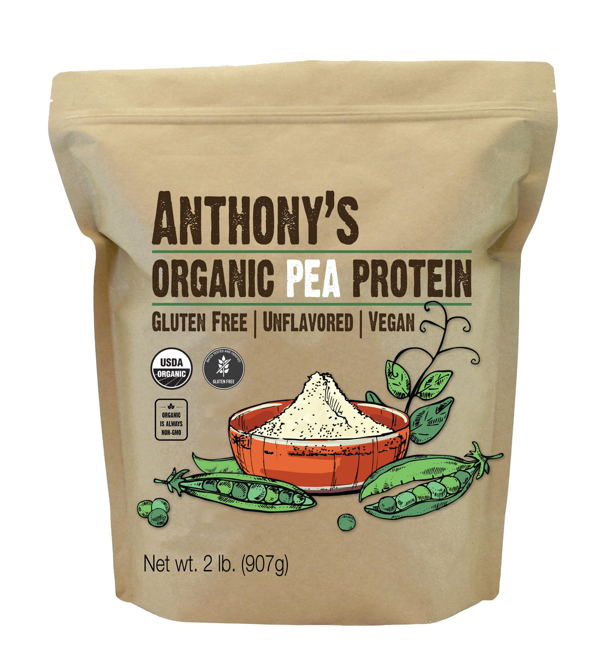 Organic Pea Protein Powder 2 lb Gluten Free Non GMO Unflavored Vegan V761