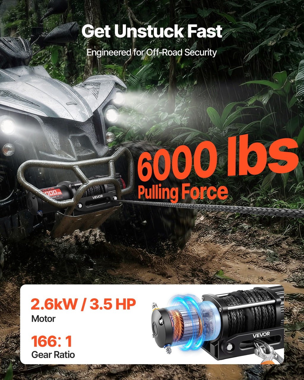 6000 lbs 12V Electric Winch with Synthetic Rope L650457