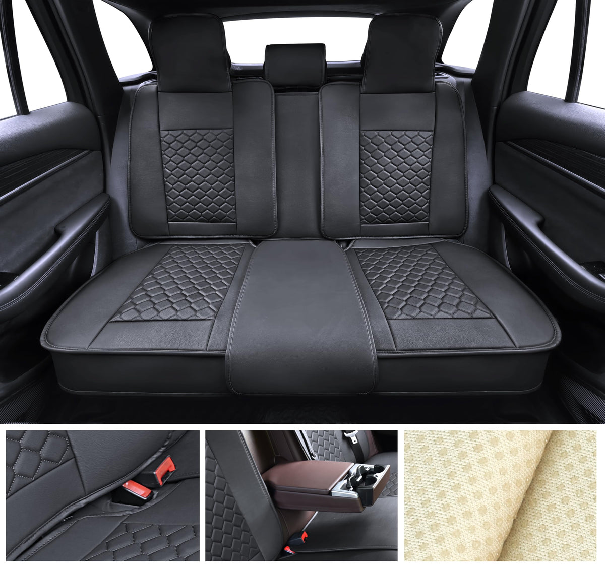 Leather Waterproof Car Seat Cover Full Set Black U84272