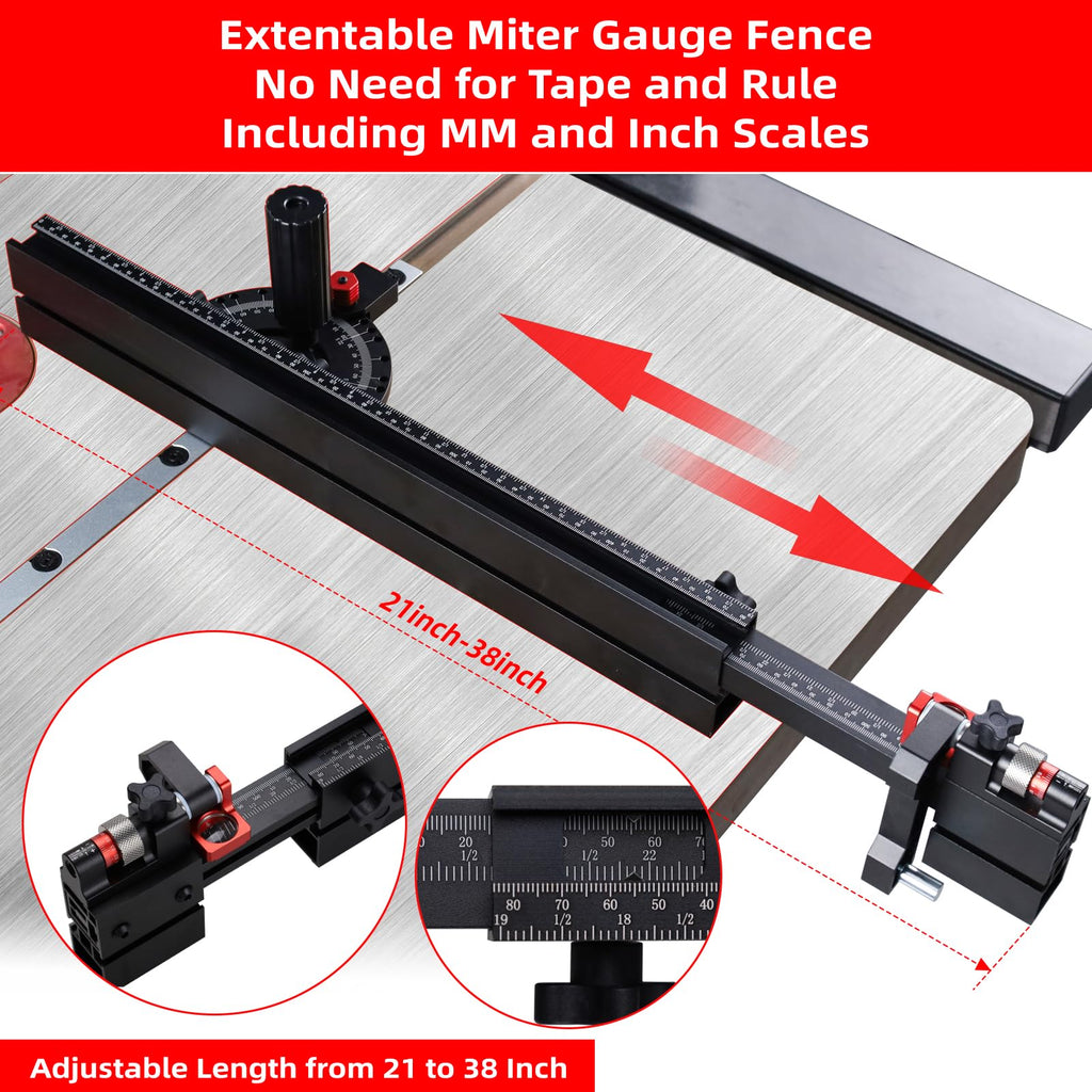 Table Saw Miter Gauge with Extendable Fence and Flip Stop Q28918
