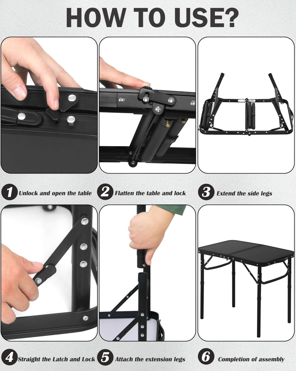Small Portable Folding Camping Table with Handle, Black B784