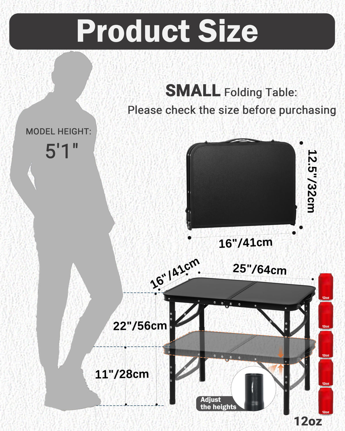 Small Portable Folding Camping Table with Handle, Black B784