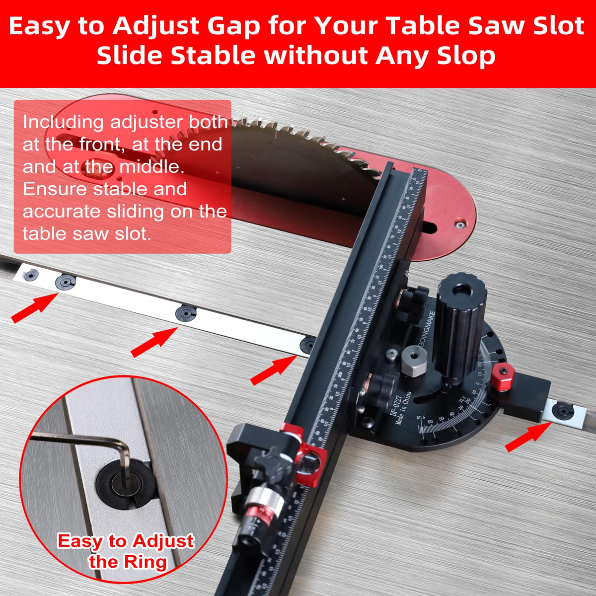Table Saw Miter Gauge with Extendable Fence and Flip Stop Q28918