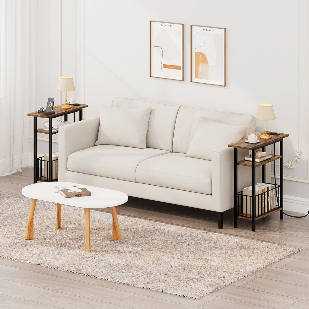Narrow 3-Tier Side Table with Charging Station T895