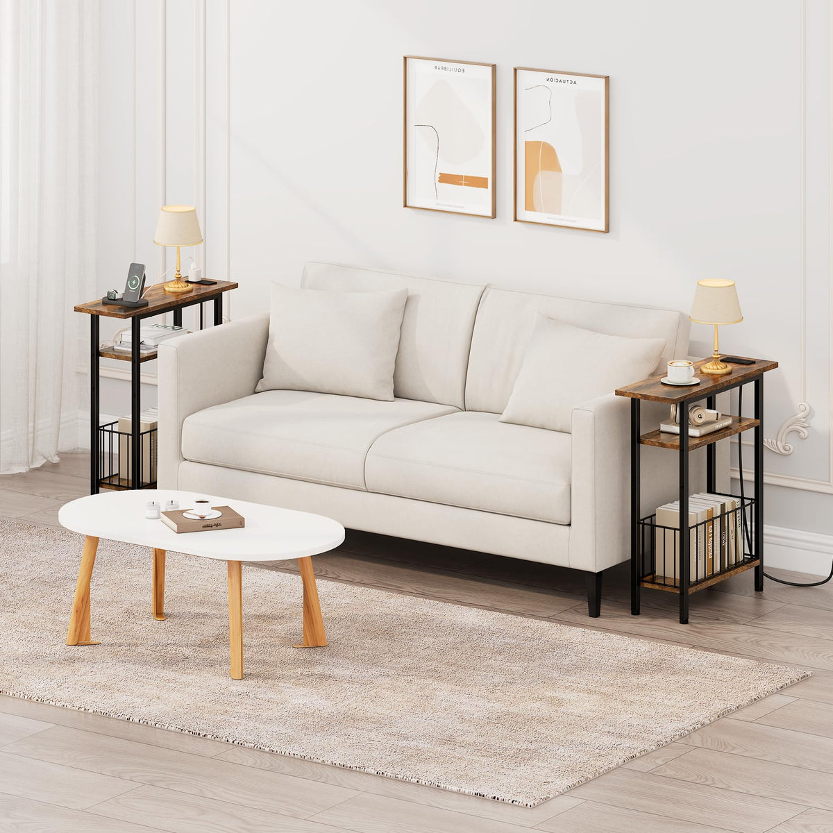Narrow 3-Tier Side Table with Charging Station T895