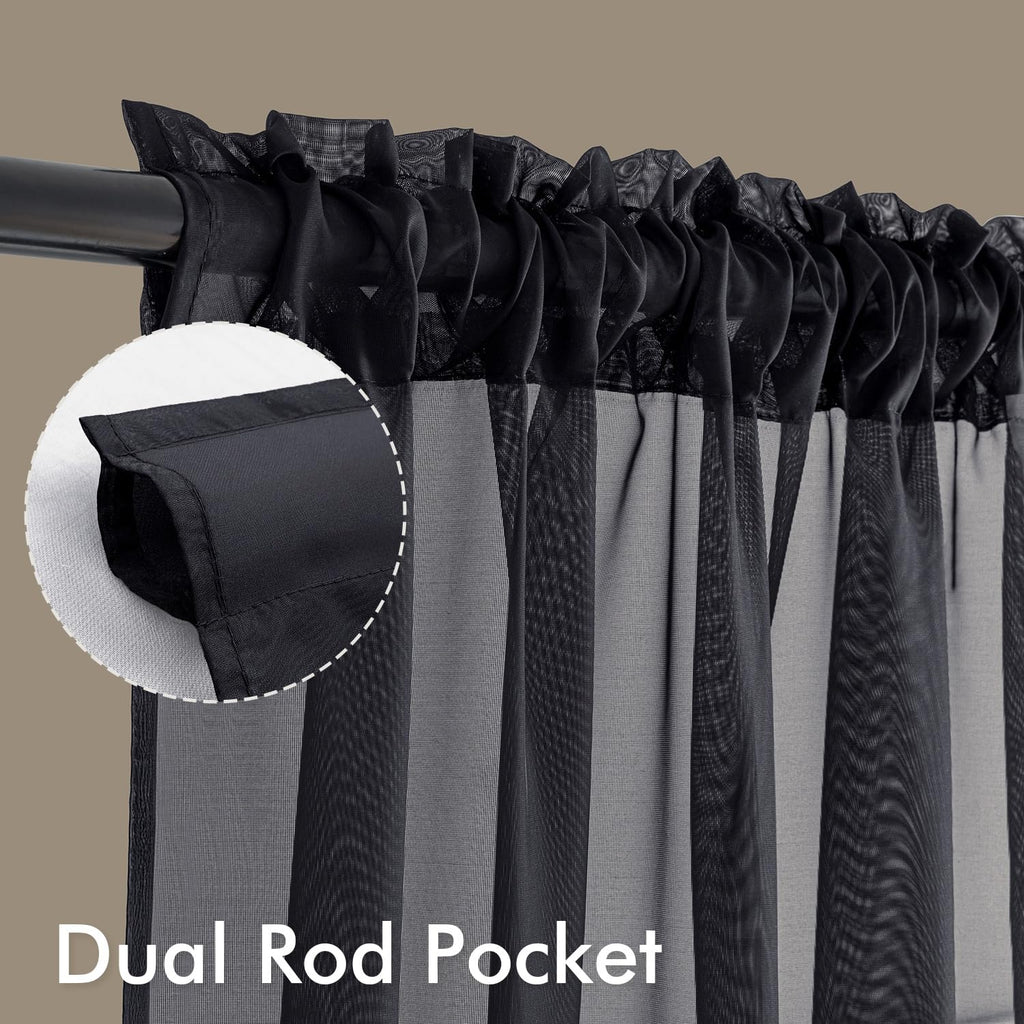 Black Sheer Curtains 84 Inches Long 4 Panels J5369