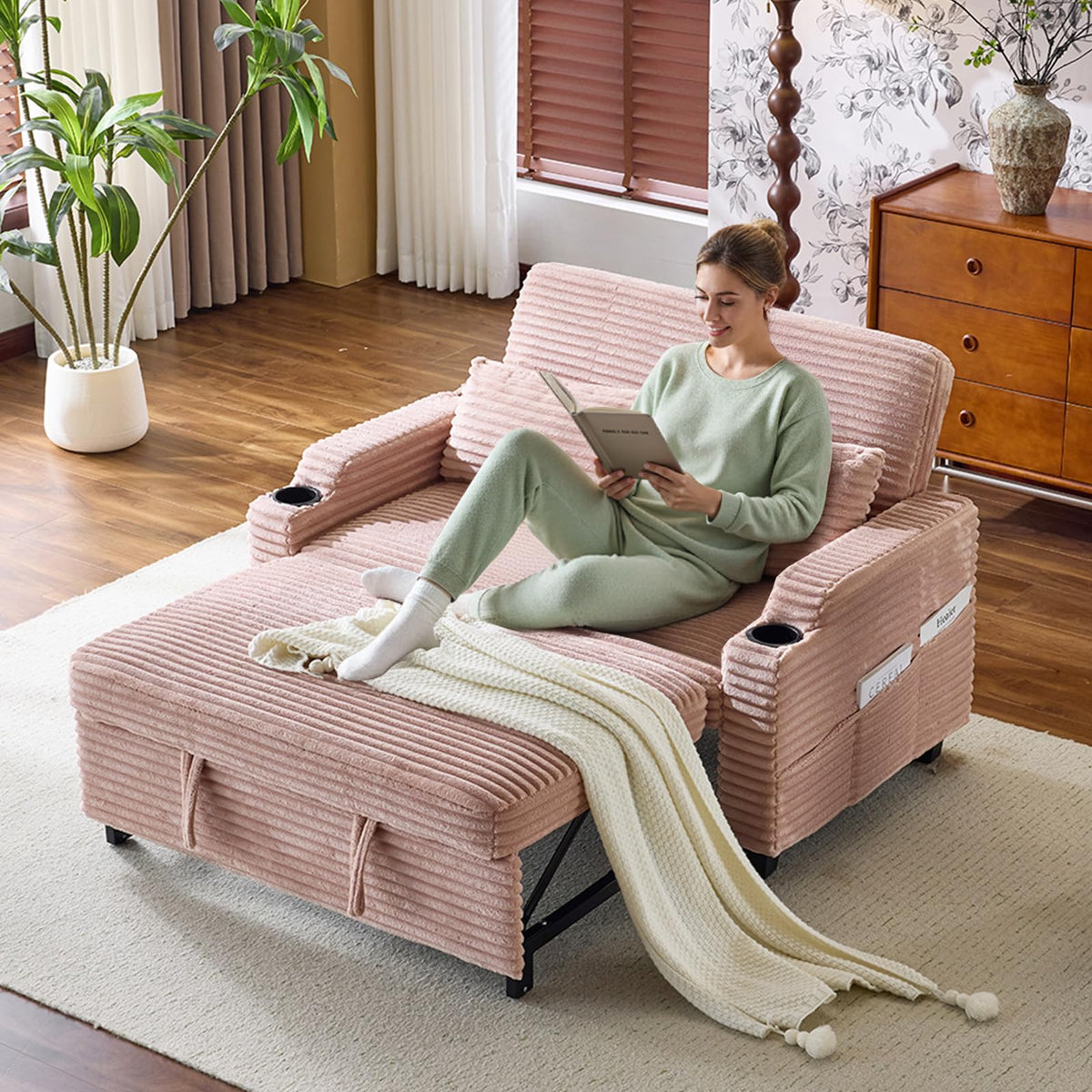 Loveseat Sleeper Sofa Couch with Pull Out Chair Bed L14480
