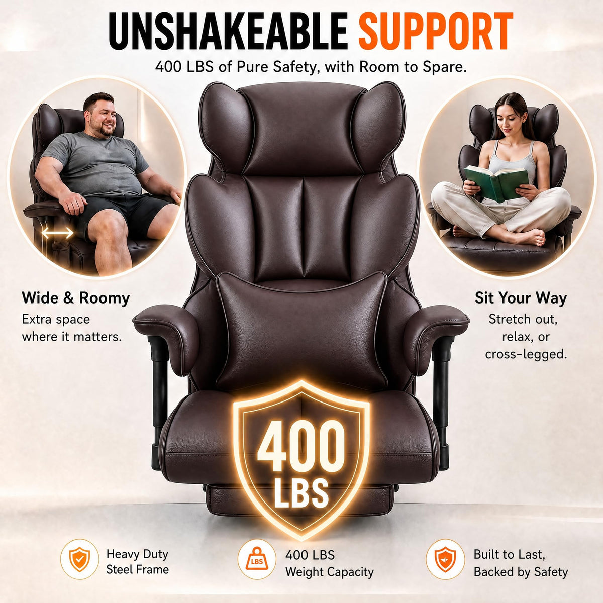 Big and Tall Brown Ergonomic Office Chair with Footrest Q154462