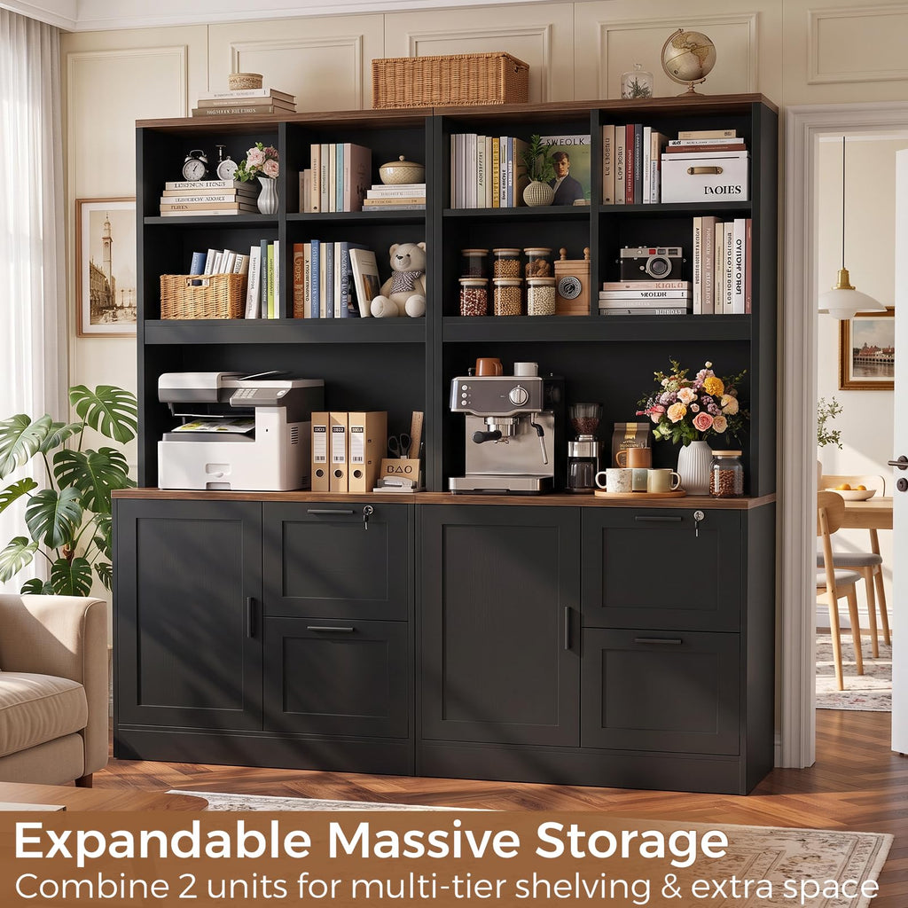 Black Vertical File Cabinet Bookcase with Printer Stand K4115