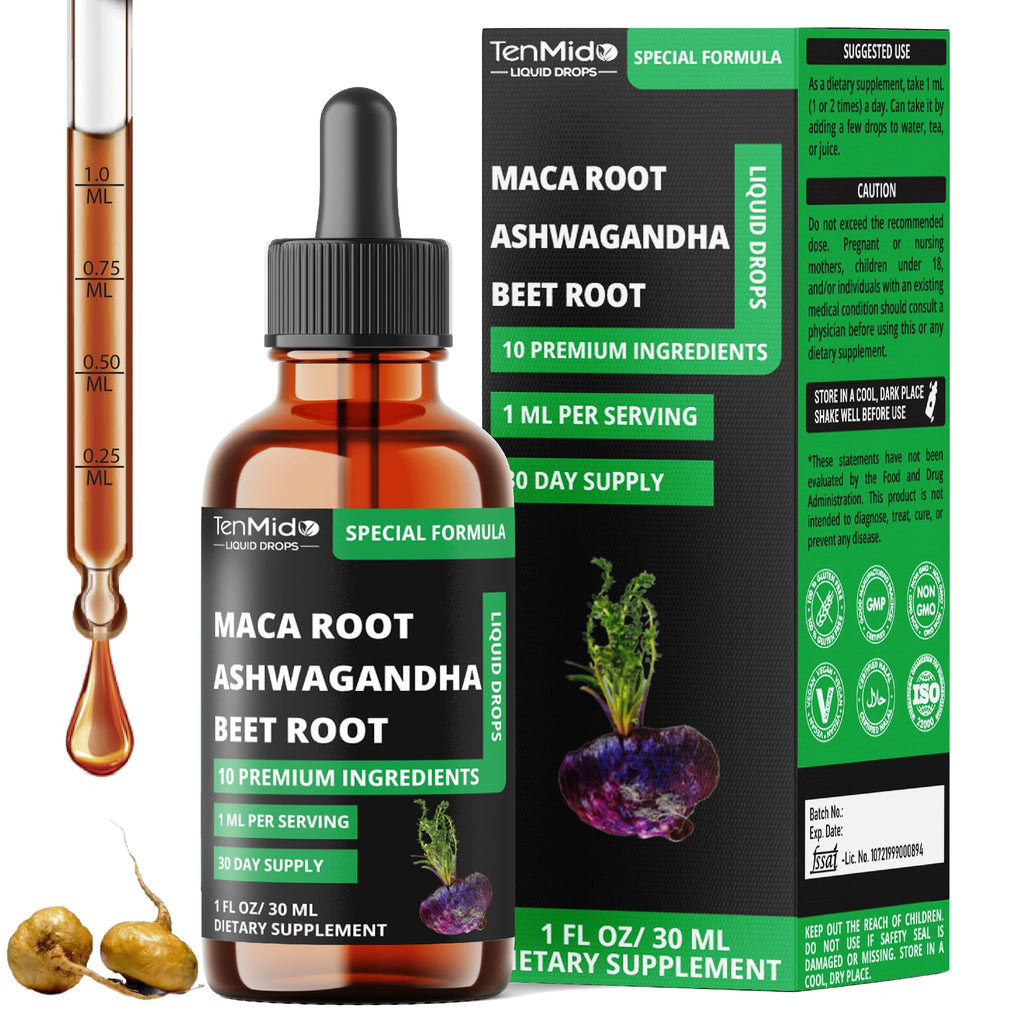 Maca Liquid Drops with Ashwagandha, Fenugreek, Beet Root, L-Arginine, Turmeric, Ginseng P452081