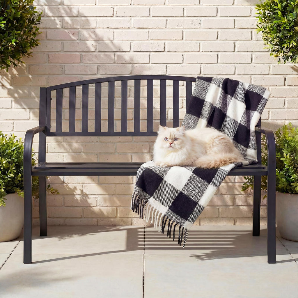 50" Iron Metal Outdoor Bench with Backrest and Armrests W811