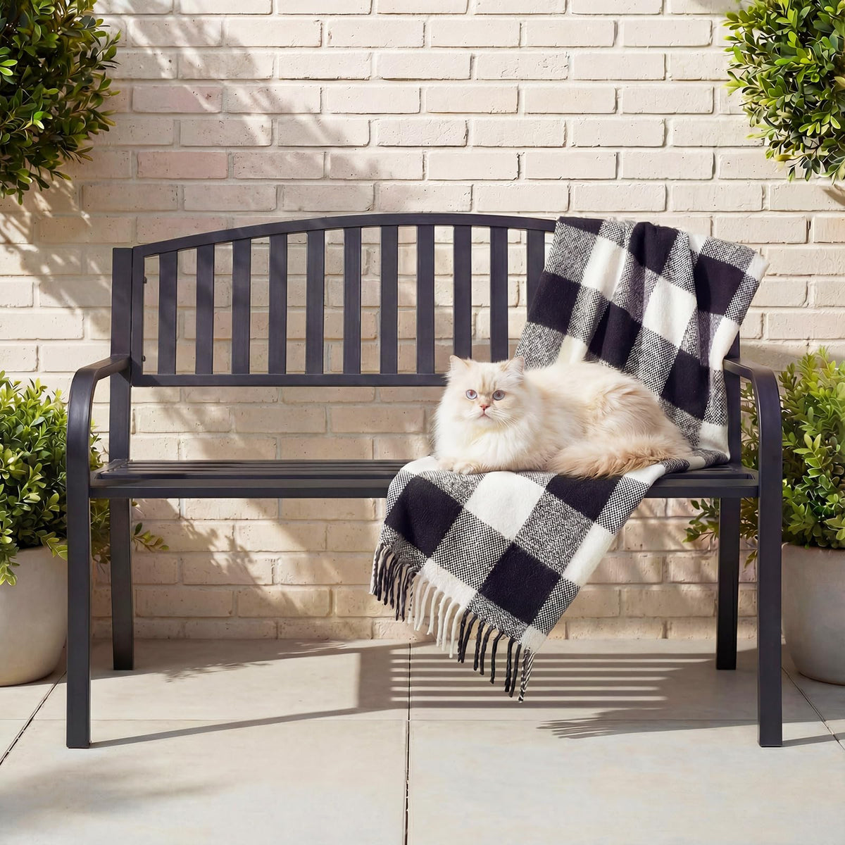 50" Iron Metal Outdoor Bench with Backrest and Armrests W811